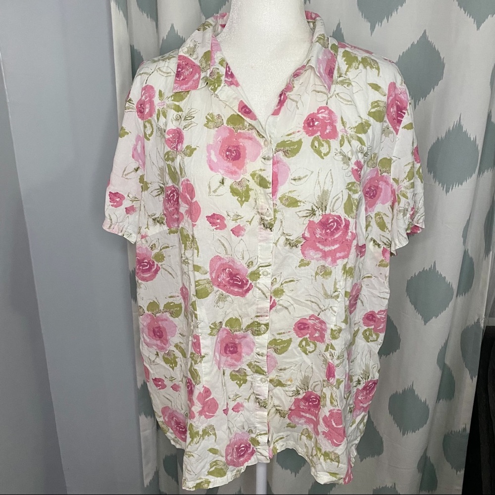 St John’s Bay Floral Embellished Button Down - 2X